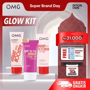 OMG Bright Booster Glow Kit - Paket Tone Up (Facewash, Moisturizer, Sunscreen) - Kulit Tampak Glowing