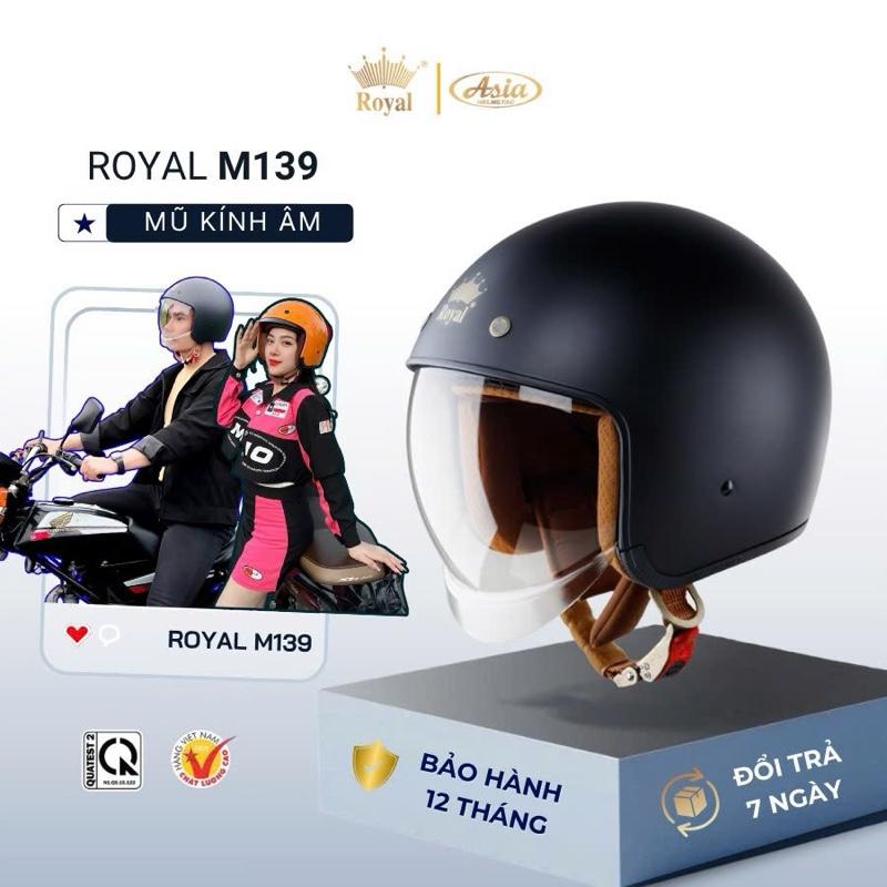 Mũ Bảo Hiểm 3/4 - Kính Âm - Royal Helmet M139 Trơn - Hàng Chính Hãng
