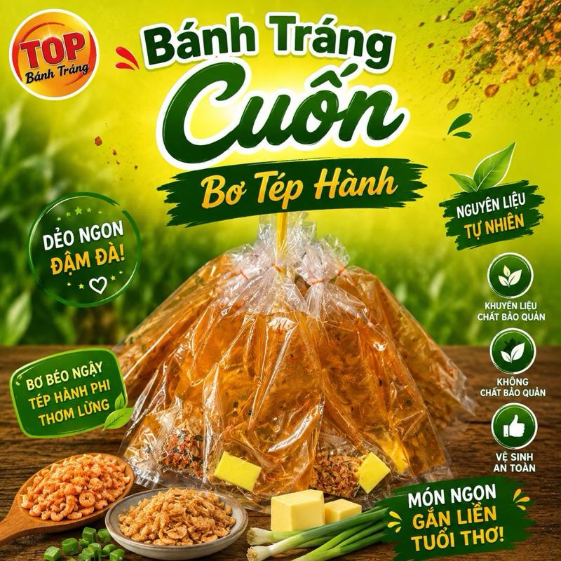 Xâu Lá Bánh Tráng Dẻo Tôm Cuộn Hành Phi Bơ Béo - Siêu Tiện Lợi, Chuẩn Vị Tây…