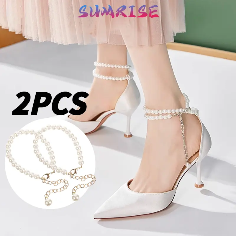 1 Pasang Heels Wrist Strap Motif Mutiara Unik Tali Heels Pengganti Pearl Shoe Charms Sepasang