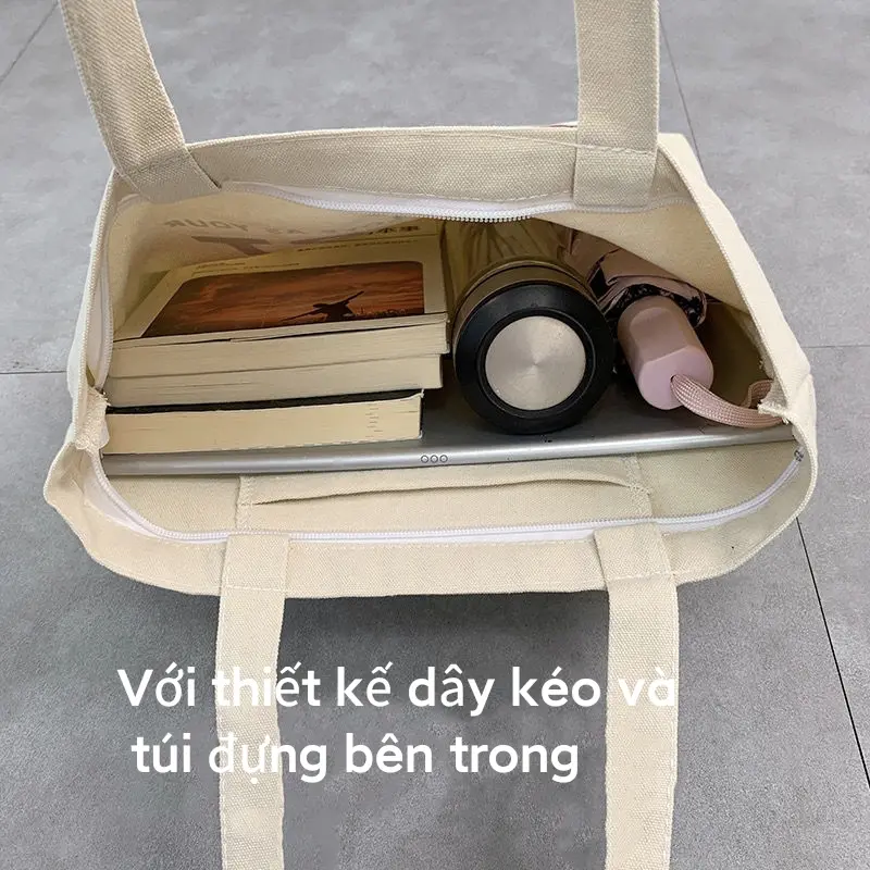 Túi Vải Bố, Dung Lượng Lớn, Tote Đi Lại, Thích Hợp Đi Làm, Đeo Một Bên Vai, Dễ Phối Đồ, Túi Sinh Viên Nghệ Thuật Chữ Nhật Nữ Đeo Vai Bag Hình Chữ Nhật 4