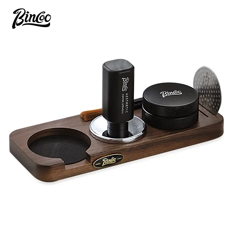 BINCOO Coffee Press Base Pressure Plate Walnut Storage Board Powder Dispenser Coffee Utensil Set51/58MM