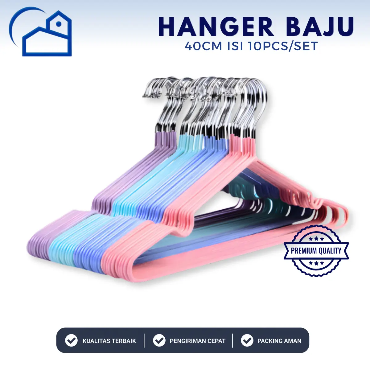 HOMESTATION - 1 SET ISI (10 PCS) Hanger Baju Gantungan Baju Stainless Anti Karat Hanger Pakaian Dewasa 40CM