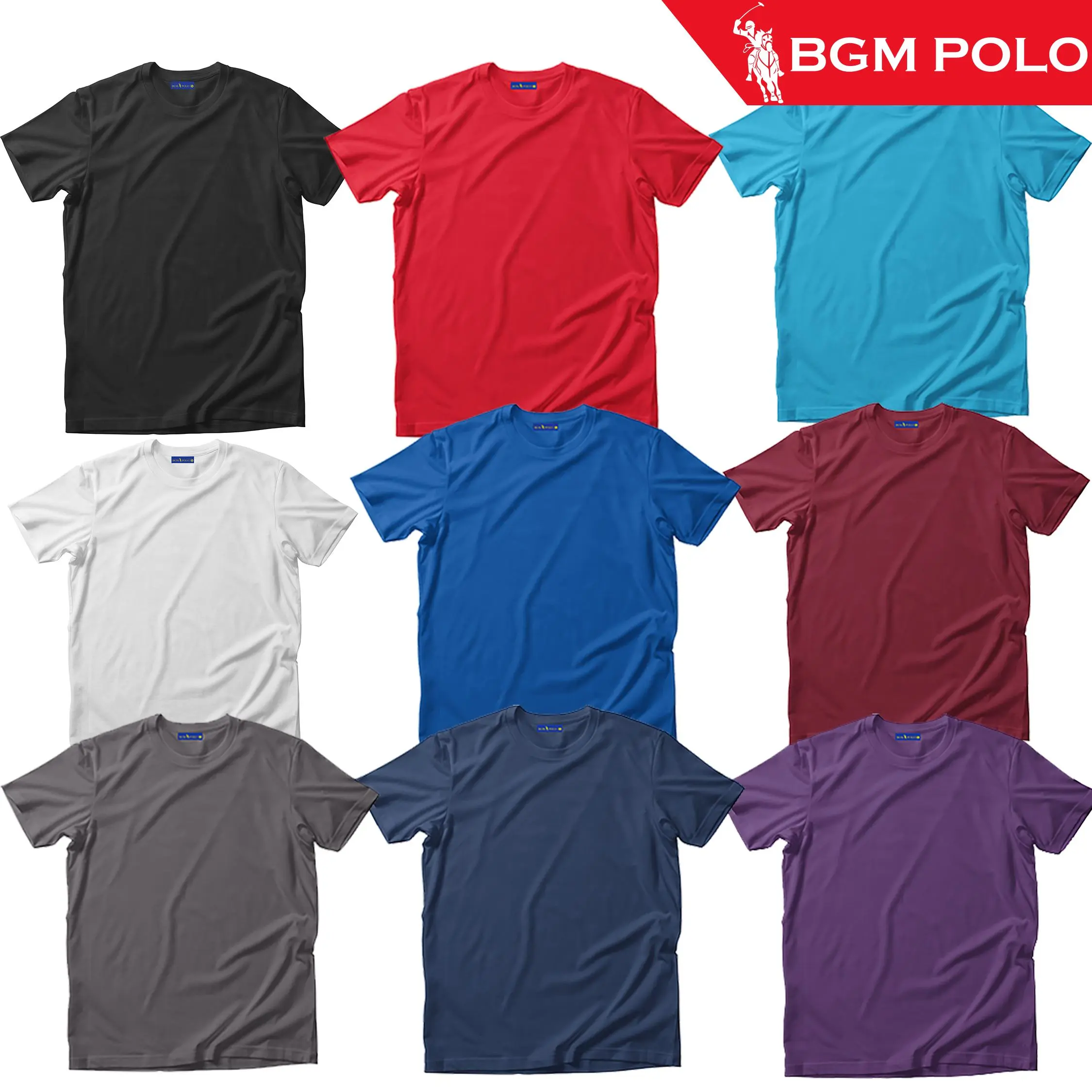 BGM POLO Unisex Cotton Plain Round Neck T- Shirt BPPMTRN004-MX - T-Shirt Kosong