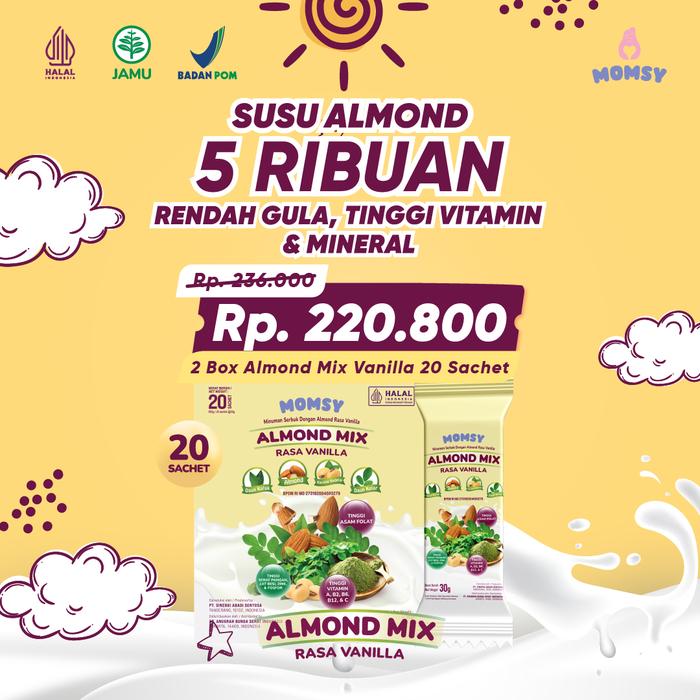 Gambar Momsy Almond Mix, Minuman Almond Rasa Vanila 20 sachet -  2 Box  [COD], BPOM & HALAL dari Momsy Indonesia Kab. Tangerang Tokopedia