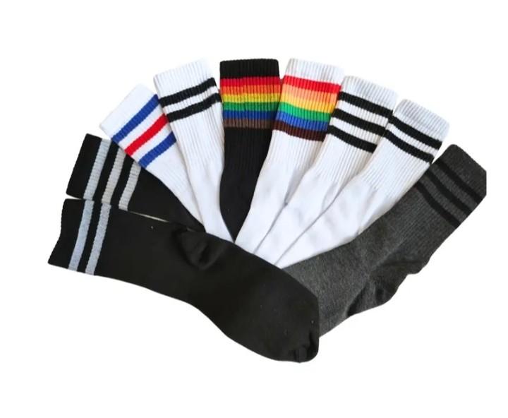 Kaos Kaki Motif Garis Panjang OLD School Pria Wanita Dewasa Motif Stripe Tebal Panjang Remaja Bahan Anti Bakteri Cocok Sehari-hari - Pendek