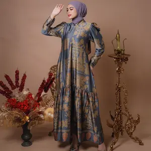 Halwa Apparel Aghni Dress Kondangan acara formal non formal liburan gamis bahan silk muslim wanita Lebaran Dewasa Motif Mewah Pesta