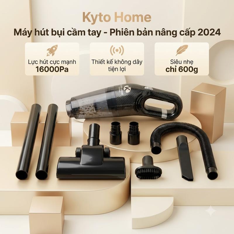 Kyto Home Máy Hút Bụi Cầm Tay Không Dây KT-113/ KT-168 16000Pa Siêu Nhẹ Đa Năng…