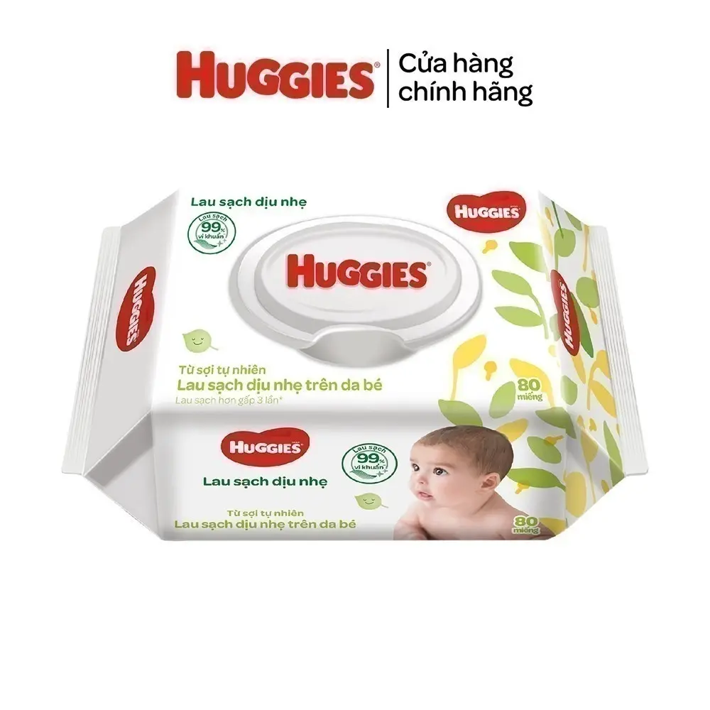 Thùng 12 Gói Khăn ướt Huggies không mùi (80 tờ) - Công nghệ Coform Triple Clean, 68% bột giấy tự nhiên, diệt khuẩn 99.9% - An toàn cho cả bé sơ sinh