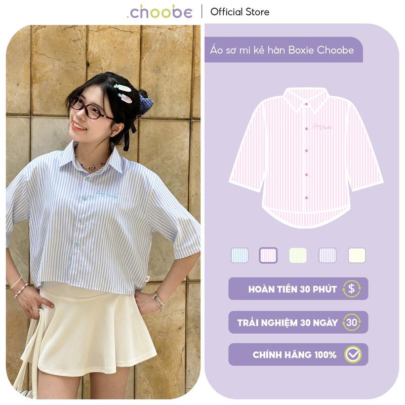    DEAL MỞ BÁN   Áo sơ mi boxy nữ Boxie Choobe tay ngắn kẻ sọc form suông rộng unisex nam nữ Oxford trẻ trung ASM16 