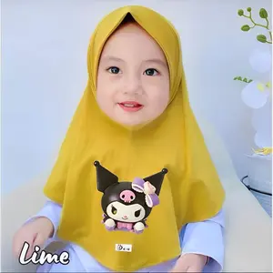 Kerudung Instant Anak Muslim hijab Anak Bayi Kuromi // Hijab Kuromi Anak // Bergo Instant Anak Jersay Premium - Lime, 0 THN