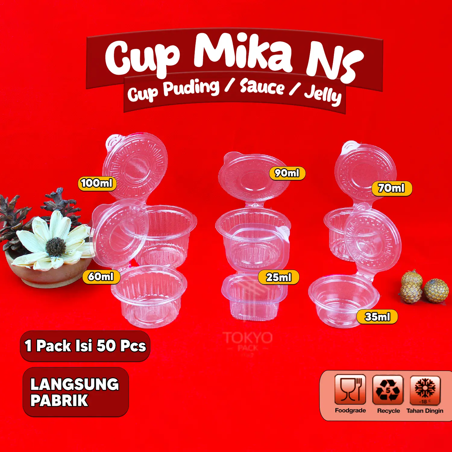Cup Mika Puding 25ml 35ml 60ml 70ml 90ml 100ml Tutup Sambung / Cup Mika Sauce Saus / Cup Mika Sambal / Cup Mika Pudding Isi 50pcs