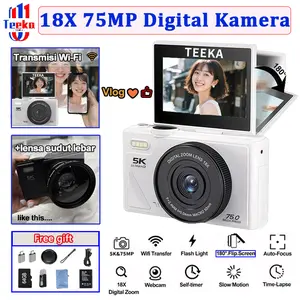 TEEKA [w1] 75MP/64MP 5K Kamera Digital Wifi Retro Kamera Video 4K Zoom Digital 18x dengan Koneksi WIFI Dukungan Selfie Hadiah Pemula Kamera Blogger【Dengan Kartu 64GB】 Camera Dslr
