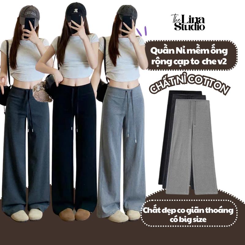 Quần nỉ dài ống rộng nữ hack dáng chất dày mướt mát tay may kỹ mặc ở nhà đi học đi chơi đi làm QN15