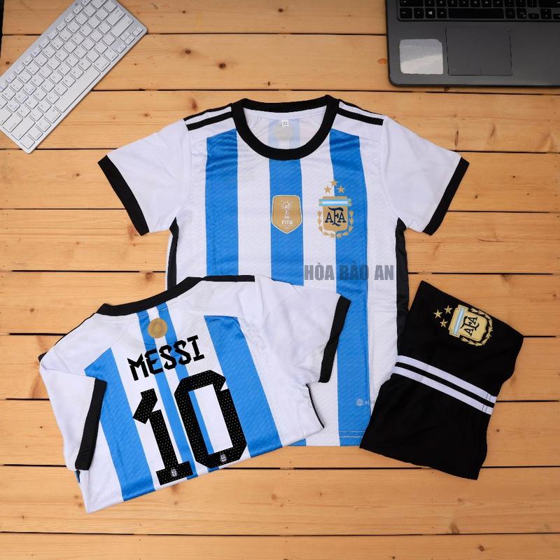 CÓ IN TÊN Bộ áo bóng đá trẻ em messi đủ size cho bé 8- 50kg chất thun lạnh thoáng mát Top Kids Sports