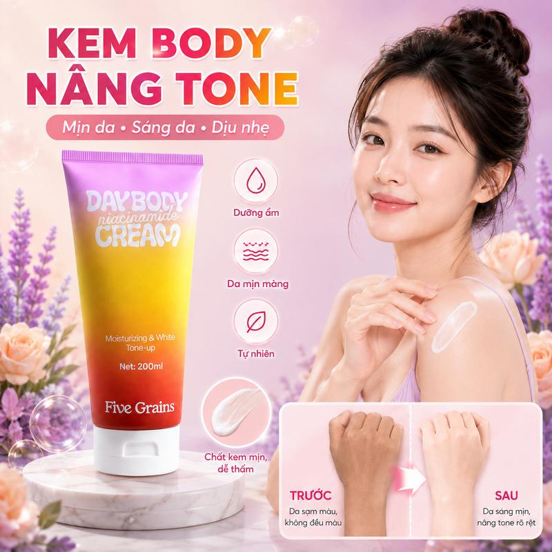 Day Body Cream Five Grains 200ml, kem dưỡng trắng da body, Niacinamide, Alpha…