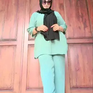 Setelan Celana Crinkle Jumbo Polos Wanita Panjang - Baju Nyaman K  aret Muslim Oversize Airflow