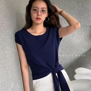 Lumi blouse knit top - Finelle -atasan rajut lengan pendek lilit wanita (MV02)