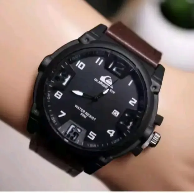 Jam Tangan Pria Sporty Quicksliver Tanggal Aktif Strap Kulit Watches