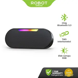 ROBOT Speaker Bluetooth 5.3 Super Bass Portabel 5W dengan Efek Lampu RGB Speaker Stereo TWS Interkoneksi RB230 Original - Garansi 1 Tahun