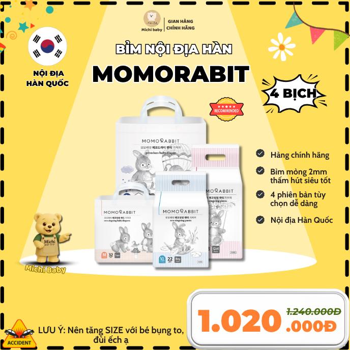 SS- 1 THÙNG 4 BỊCH- Bỉm MOMORABBIT Hàn Siêu Mỏng Thấm Hút Tốt Đủ Size - Michi Baby MC Cho Bé Voi