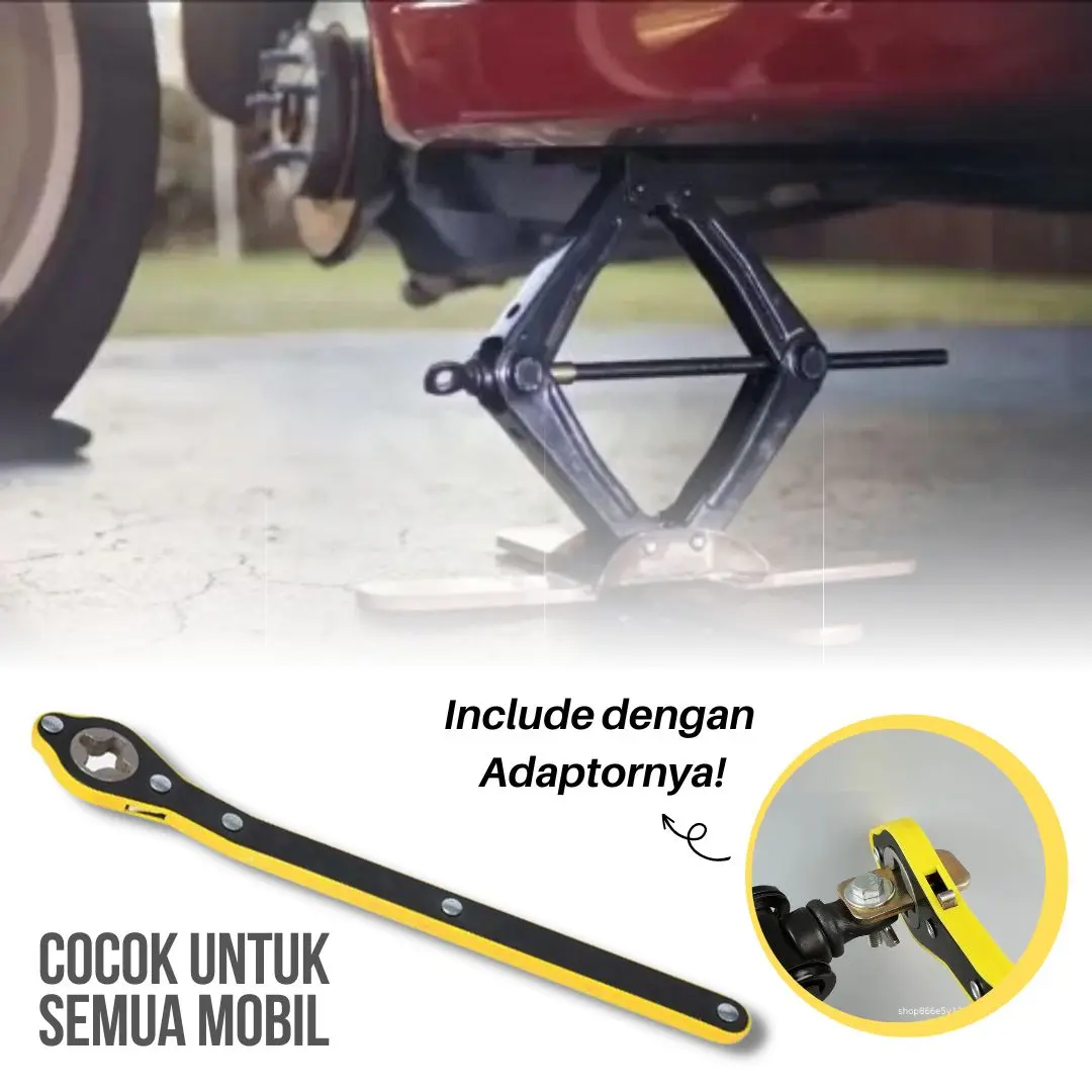 Alat Kunci Besi Pemutar Dongkrak Bawaan Mobil Universal Ratchet Wrench Adaptor Car