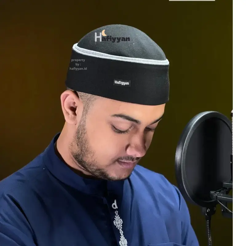 Mesir Dewasa Bahan Katun Nyaman dan Lembut Muslim Songkok Pria Motif Haji Kopiah  Peci Hitam 0