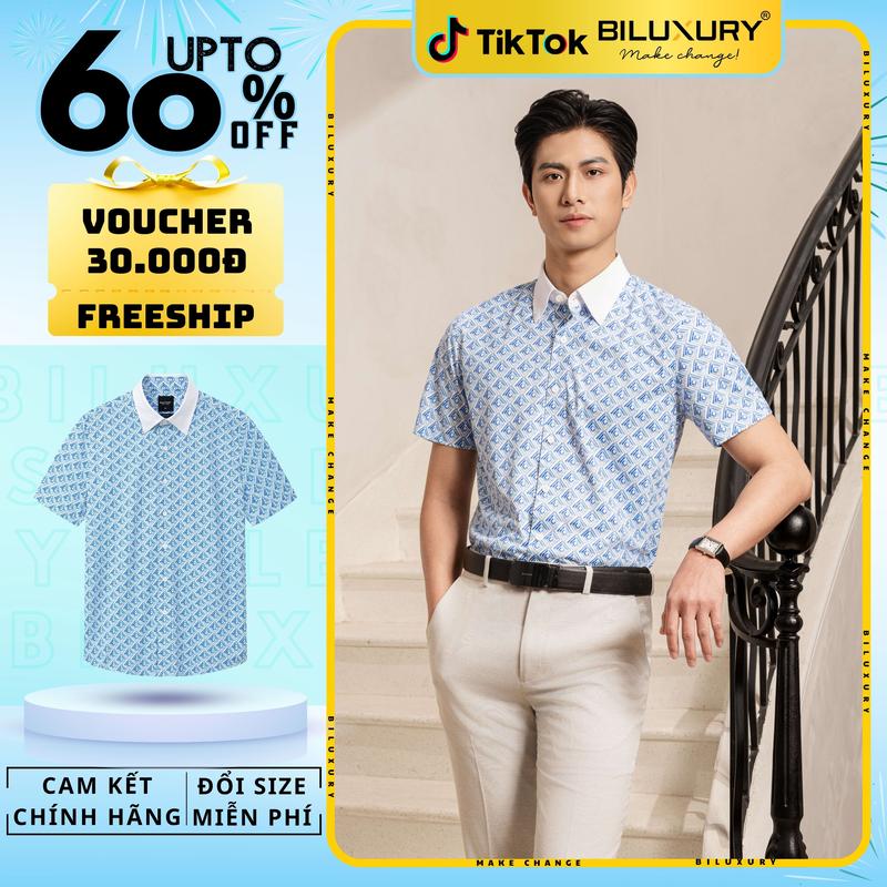 [HÀNG MỚI 2025] Áo Sơ Mi Ngắn Tay Biluxury Cao Cấp Bền Màu, Dễ Làm Sạch, 9SMCH530XAH Thiết Kế Form Slimfit ôm vừa người tôn dáng Nam Menswear