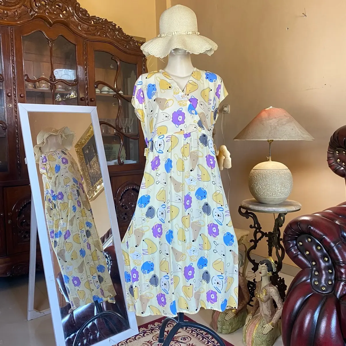 Salsa Homedress / Homedress Busui Bumil Kekinian / Daster Hits Salsa Viral Kimono Motif / Panjang Kancing Rayon Samping Green Hanya Boleh Dicuci Dengan Tangan Multicoloured