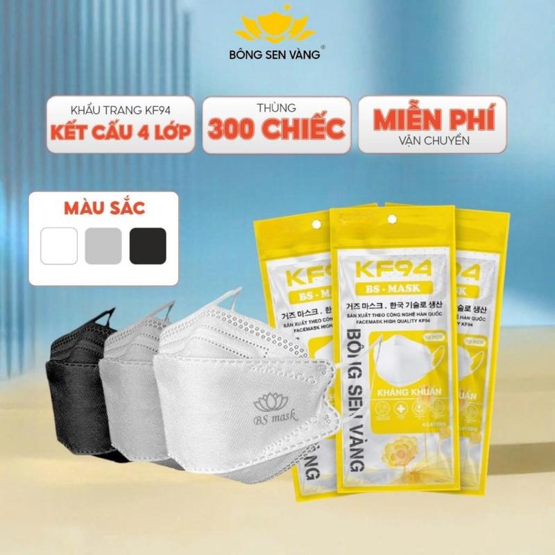 300 cái KHẨU TRANG kf94 Bông Sen Vàng 4 lớp thương hiệu VN uy tín