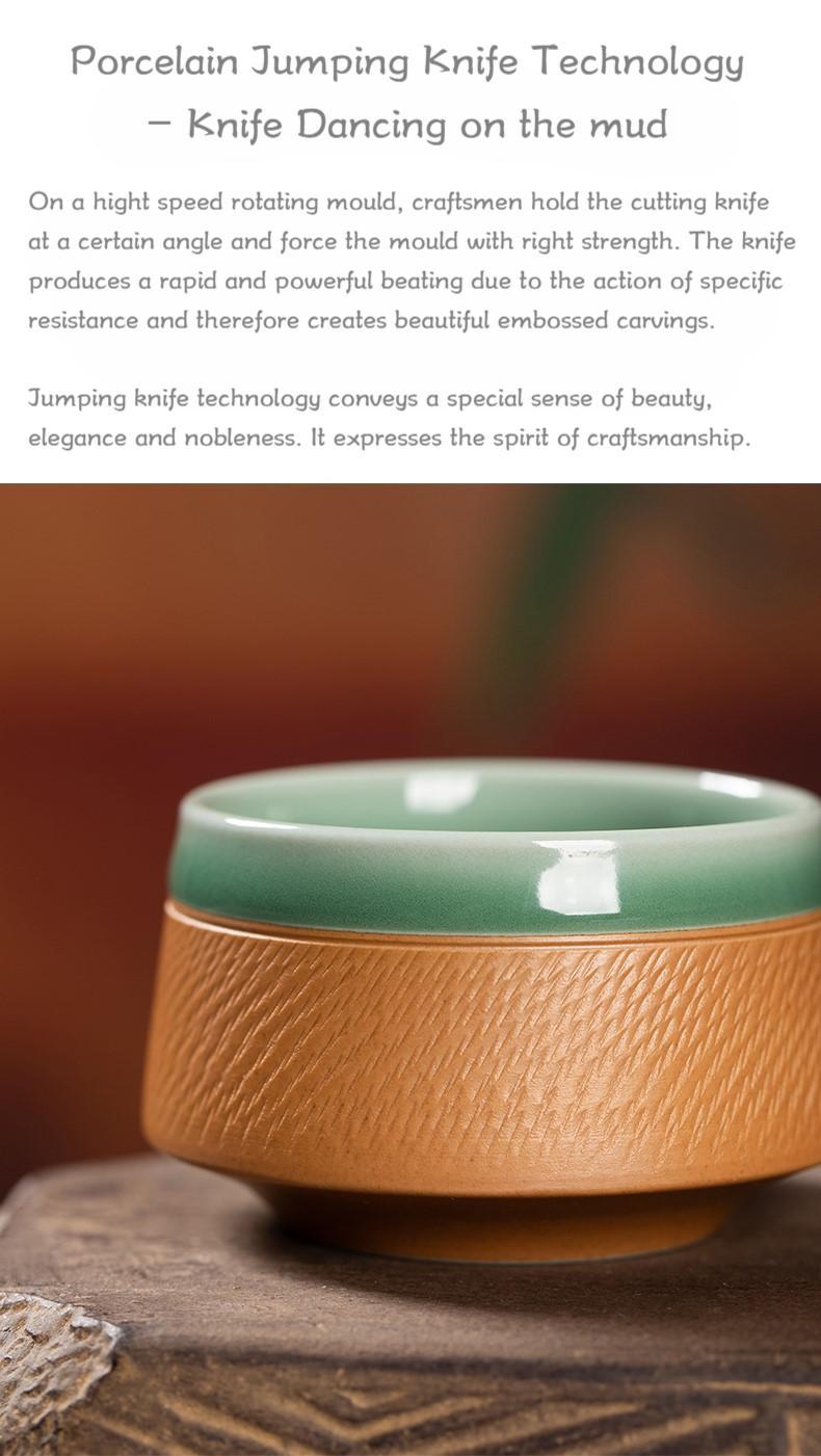 Product Introduction of Premium handmade tea cup,jumping knife master teacup,Kongfu tea set,Chawan,2025 new CNY promotion,home teaware,plum green,intangible culture heritage,high temperature firing Longquan celadon 5