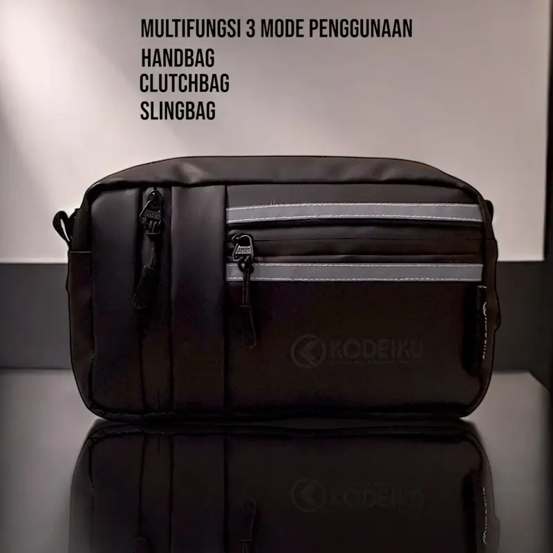 KODEIKU Clutchbag Luca Multifungsi Glow in The Dark Handbag Slingbag Selempang bercahaya Scotlight Reflektor Pria Waterproof Clutches clutch bag Waistbag Hitam cowok tas tangan keren 1