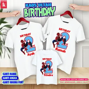KAOS COUPLE FAMILY BIRTHDAY KAOS ULANG TAHUN / TEMA spiderman / KAOS COUPLE KELUARGA CUSTOM