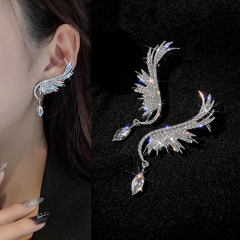 Bông Tai Có Cánh Lung Linh Cho Nữ Mặt Dây Chuyền Kẹp Tai Đôi Cánh Thiên Thần Váy Thời Trang Đinh Tán Phụ Kiện