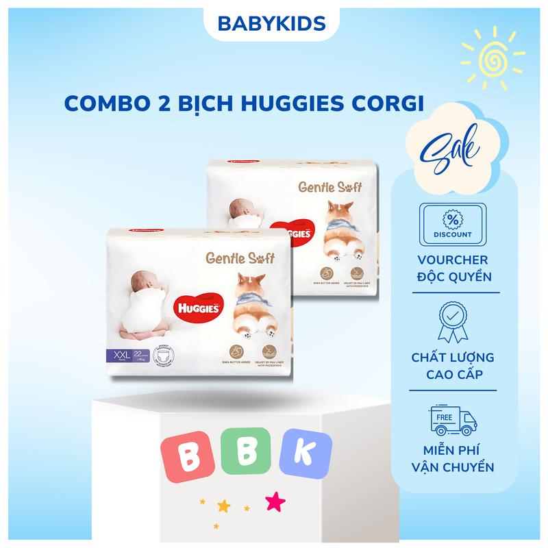 [BBK] [CS] Combo 2 bịch bỉm Huggies Corgi mềm mại êm mỏng, thấm hút chống tràn vượt trội bỉm hè khô thoáng