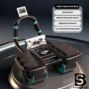 BUSINES Abdominal Wheel Roller Ab Auto Rebound 6 Pads 4 Wheels Gym Home Workout Hitung Cerdas