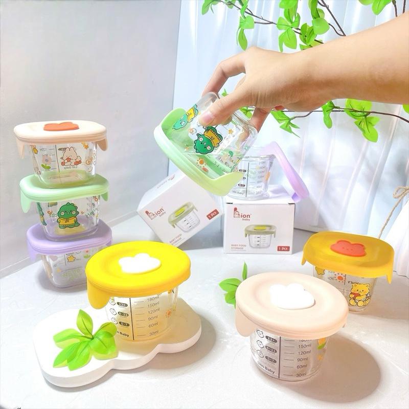  Hộp trữ đông thuỷ tinh Lion 210ML  đựng đồ ăn dặm cho bé có vạch ml 