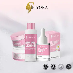 J. FLYORA - Paket Bundling Glowing UV Protect Day Cream + Moisturizer Ultra Glow Night Cream + Low pH Cleanser + Vita C Glow Radiance Serum + Chamomile Soothing Toner