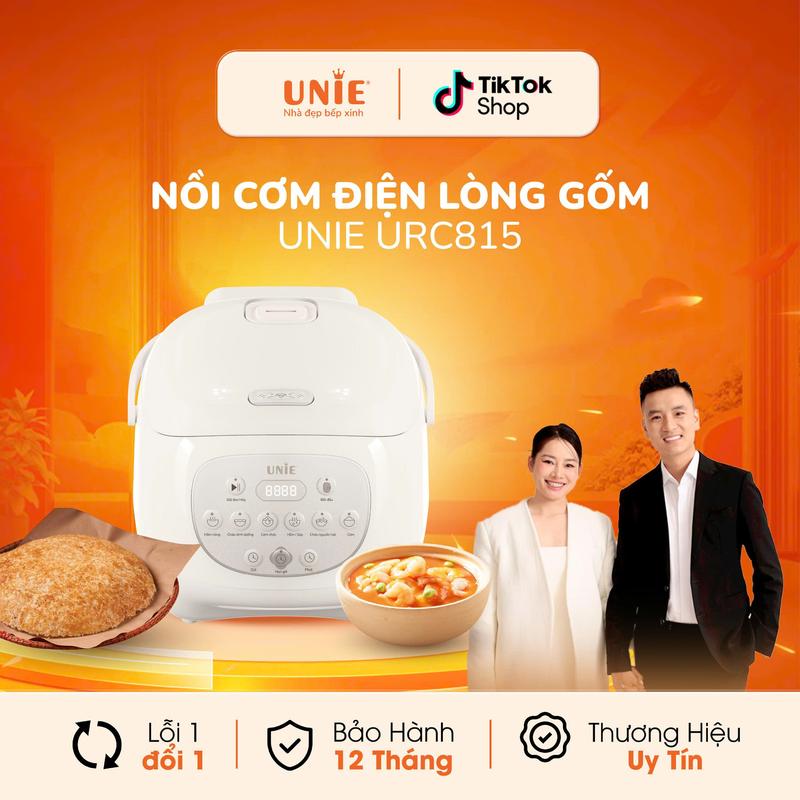 [TẠO CƠM CHÁY] Nồi Cơm Điện Lòng Gốm UNIE Tạo Cháy Giòn Tan, Dung Tích 1.5L , Hẹn Giờ 24 Tiếng, Chống DÍnh Tự Thân - URC815