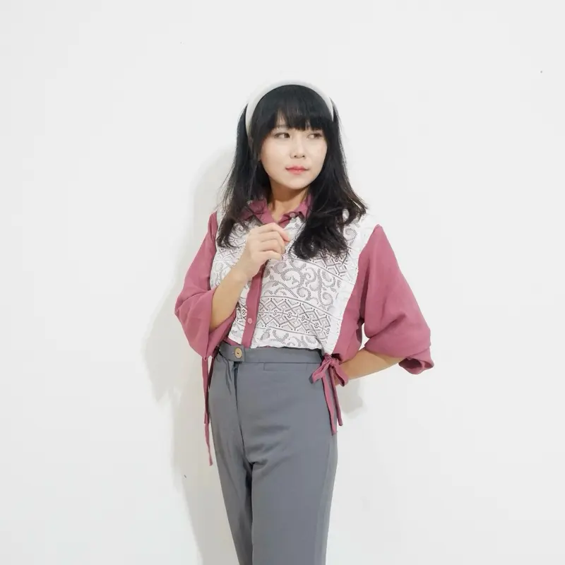 Qays Store Kemeja Asadela Rompi Vest Brukat Wanita All Size Stretch Panjang Adem Formal Mewah 4