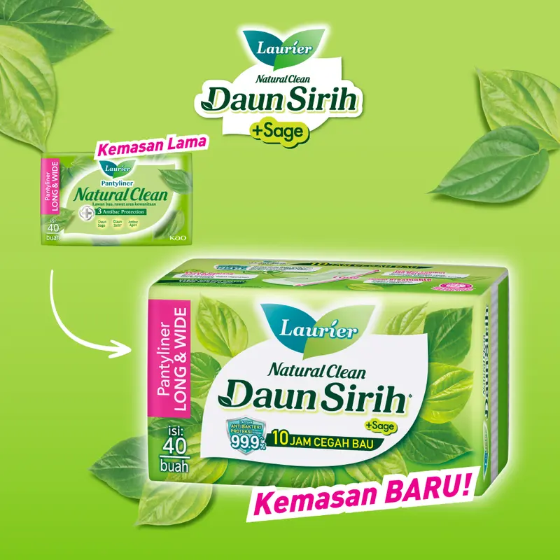 Laurier Natural Clean Pantyliner Daun Sirih Long and Wide Twinpack Perawatan Kewanitaan  Pantyliner Pembalut   Pads  16.5 cm / isi 40 buah Anti bau dan bakteri 1