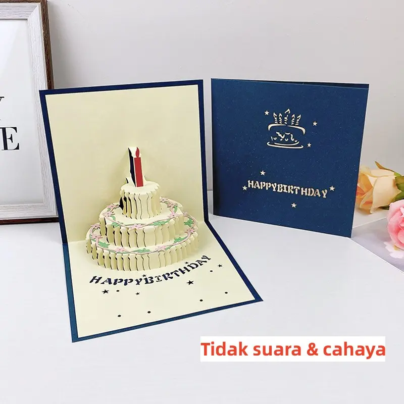 Kartu Ucapan Pop Up 3D Bentuk Kue Ulang Tahun Dengan Lampu + Musik& Cards 5