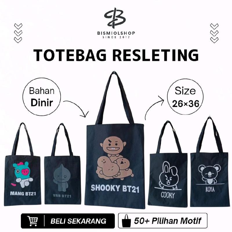 Tote bag resleting Totebag wanita ukuran 26×36 Bahan dinir tebal Tas jinjing motif 9
