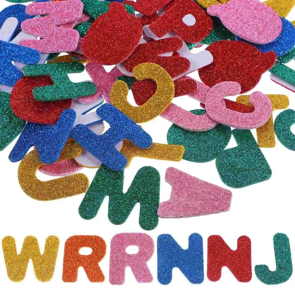 Scrapbook A-Z Letters Foam Letter Sticker Self-adhesive Decoration Glitter Alphabet Sticker Wall Decals Colourful Alphabet Learning Sticker Classroom