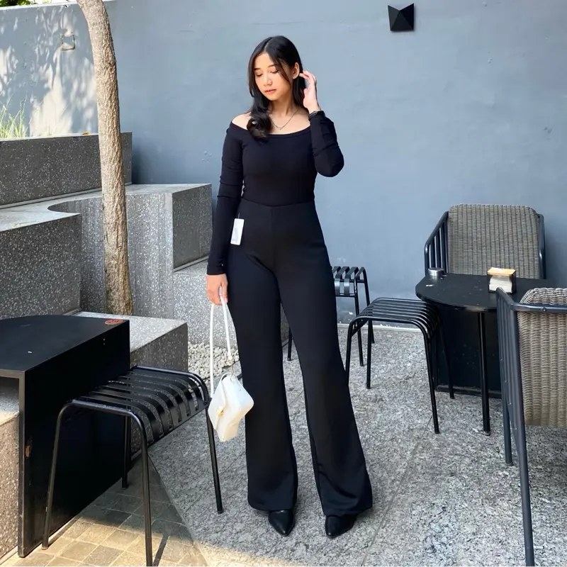 Flare Pants 388 Celana Highwaist - Celana Flare Pants - Highwaist Kulot Cutbray Wanita Casual Panjang Bawahan Cewek ootd cutbray hitam Basic celana flare outfit Scuba 7