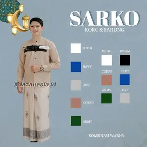 Set Koko SARKO Lengan Panjang Motif Jordan Size M-L-XL-XXL dengan Sarung Motif Sarang Tawon - Baju, Muslim  Katun
