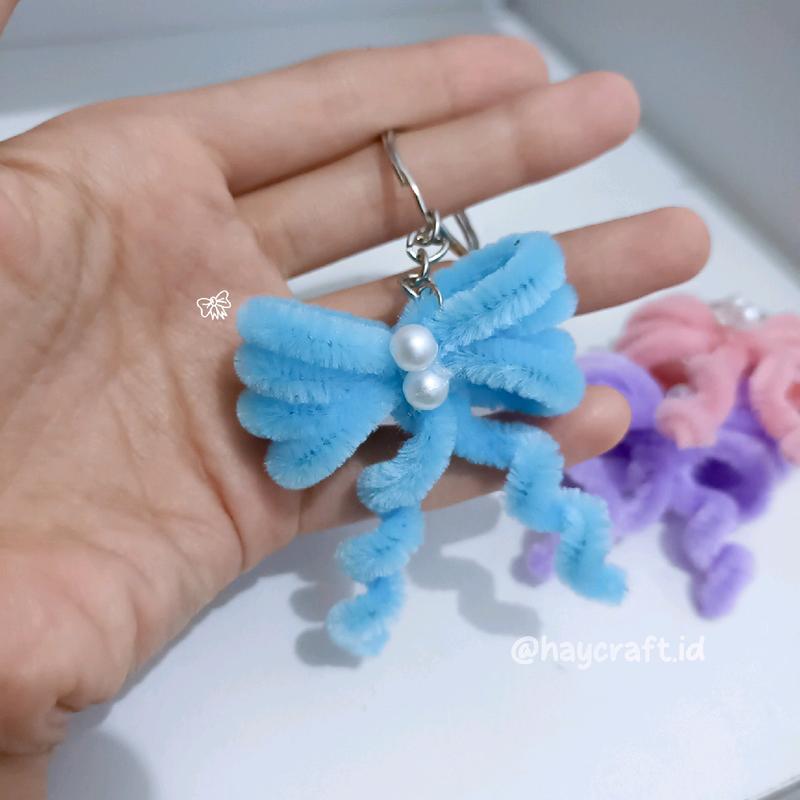 Keychain Gantungan Kunci Kawat Bulu Mercy Pipe Cleaner Ganci Pita Lucu Hiasan 3