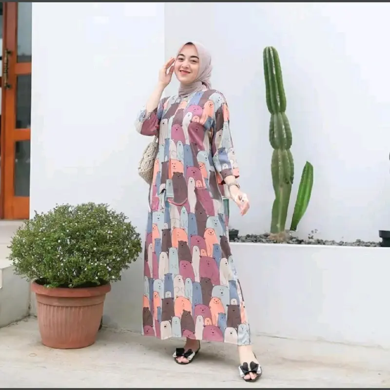 COD DASTER GAMIS RAYON LENGAN PANJANG JUMBO LD 120 Dress Muslim Bunga Ibu 4