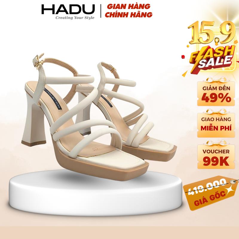 Giày Nữ Gót Vuông 9P Đế Đúp 2P Quai Phồng Đan Chéo HADU MM963 Da PU Cao Cấp Đế TPR Chống Trượt BH 12T Sandal Women Shoes