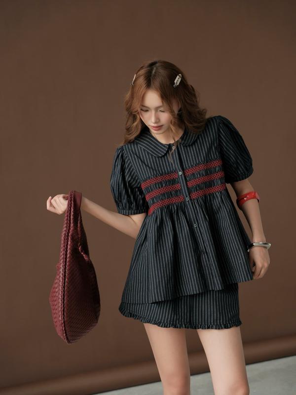 KIDO - Set áo babydoll tay phồng + Chân váy A phối bèo MAISY SET